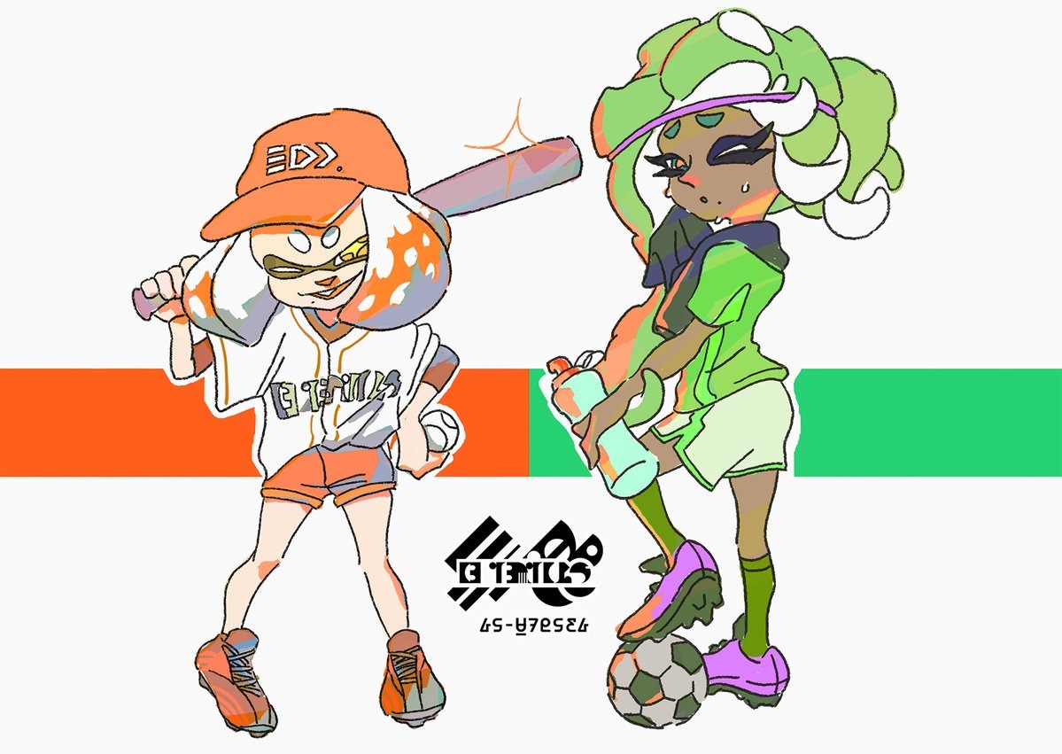 スプラトゥーン2 北米フェス 野球vsサッカー のイラストが公開 ユニフォーム姿のテンタクルズ可愛い 1枚目の写真 画像 インサイド