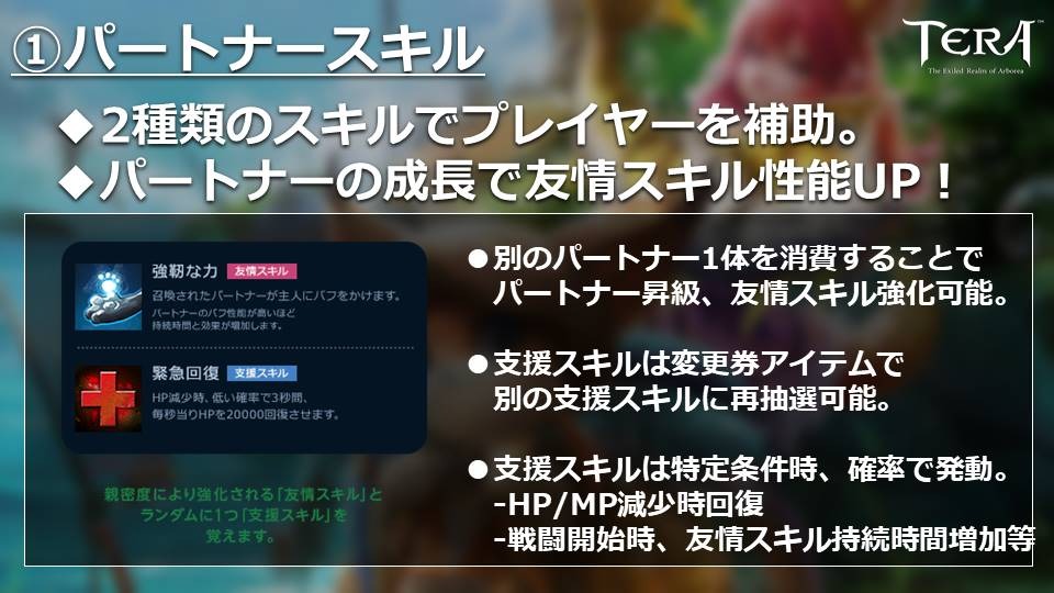 Tera 新要素 パートナー の情報公開 様々なスキルでプレイヤーを助ける相棒的存在 生放送まとめ 11枚目の写真 画像 インサイド