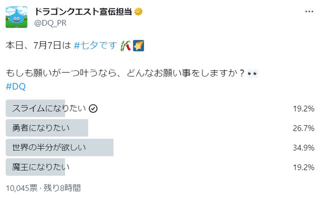 『ドラクエ』で“七夕の願い事アンケート”が開催―勇者や魔王になるよりも、「世界の半分が欲しい」と願う戦士たち