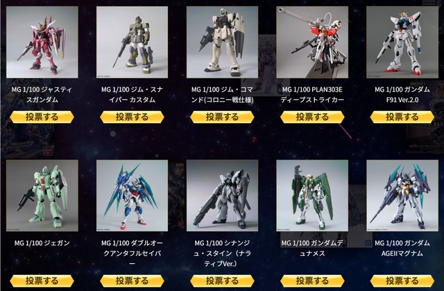 再販MGガンプラを皆で決める「MG決選投票2025」開催！「MG ディープストライカー」や「MGEX ストフリ」まで悩ましいラインナップ