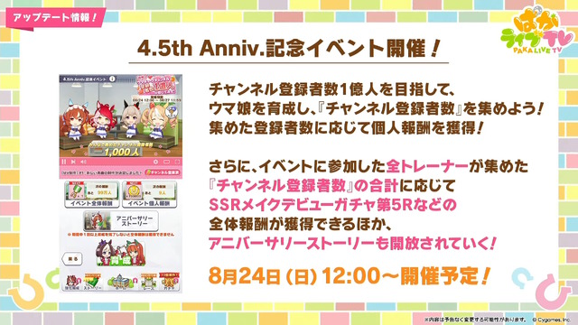 『ウマ娘』ウマさんぽ常設化、マスターズチャレンジ再挑戦など4.5周年で嬉しい機能続々！アニメ「シングレ」第2クールPVも注目【ぱかライブTV Vol.56まとめ】