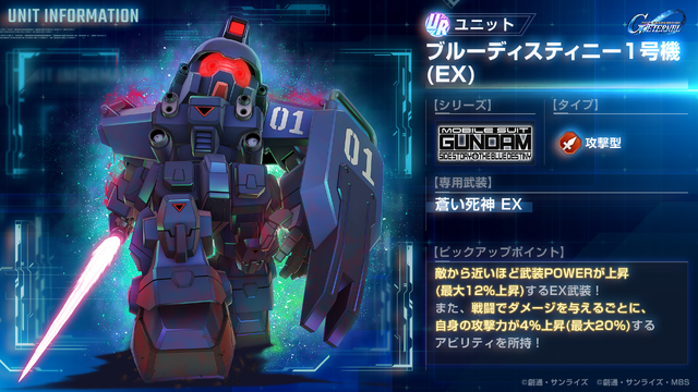 『Gジェネ エターナル』海外一部地域のストアランキング1位達成記念でダイヤ3,000個配布―「機動戦士ガンダム外伝 THE BLUE DESTINY」より「ブルーディスティニー1号機(EX)」が実装