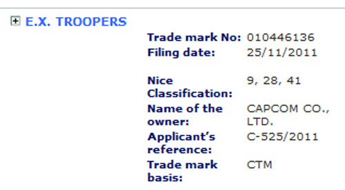 カプコン、海外で『E.X. Troopers』なるタイトルを商標登録