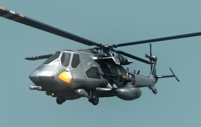 「HU04ブルート」兵員輸送を主目的とし、防御力がウリの大型ヘリ。同じくマルチプレイ時には3人まで乗車することが可能