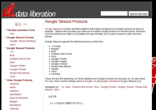 Google Takeoutの画面