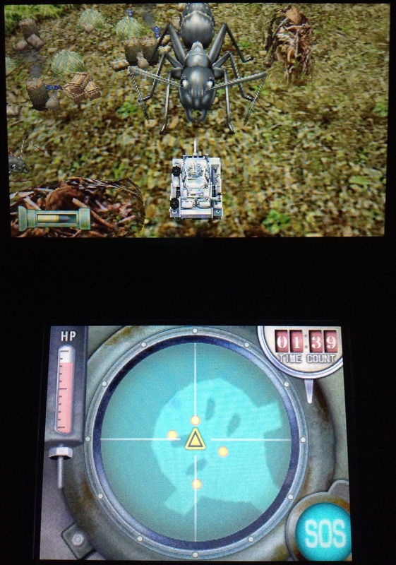 下画面に常に表示されているレーダーを見ながら、敵の虫の索敵や地形の探索を行います
