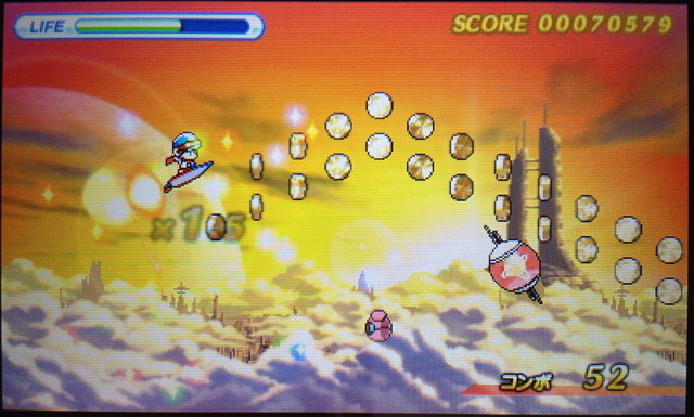 敵に接触してしまうと画面上に表示されたライフゲージが減少し、ゲージがゼロになるとゲームオーバー