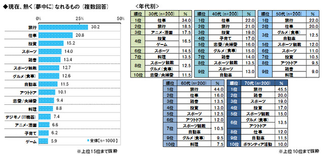 現在、熱く（夢中に）なれるものは何か？（複数回答）