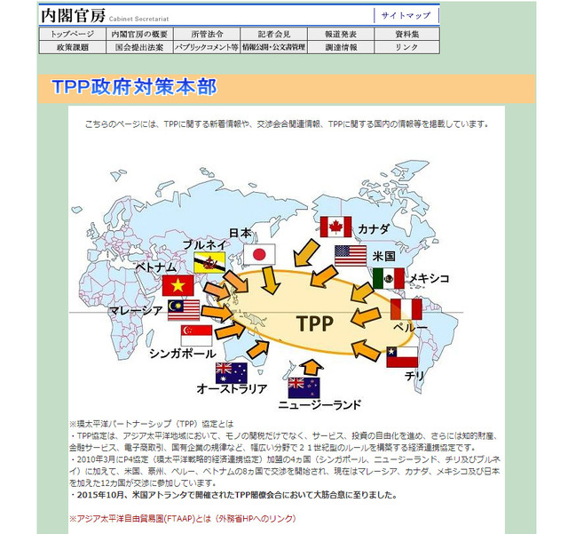 TPP政府対策本部（ウェブサイト）