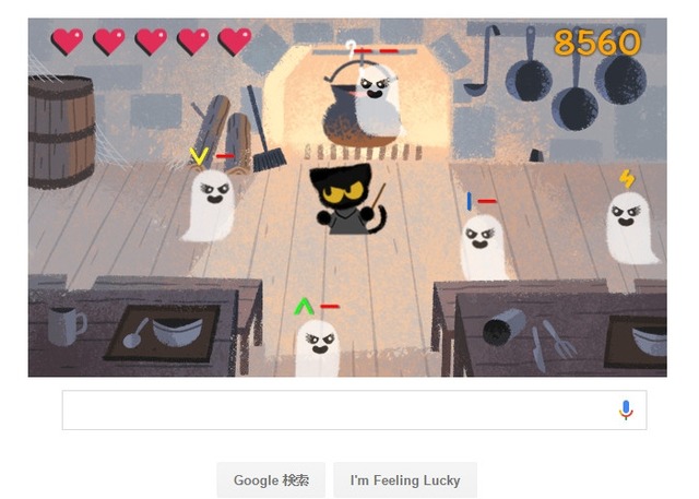 Googleにかわいい黒猫のハロウィンミニゲームが登場！シンプルながらやりこみがいあり