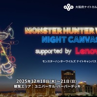 リオレウスが大阪の夜空に!『モンハン』ドローンショー開催決定ー会場ではゲーム内で使える「玉乗りプーギー【たこ焼】」配布も