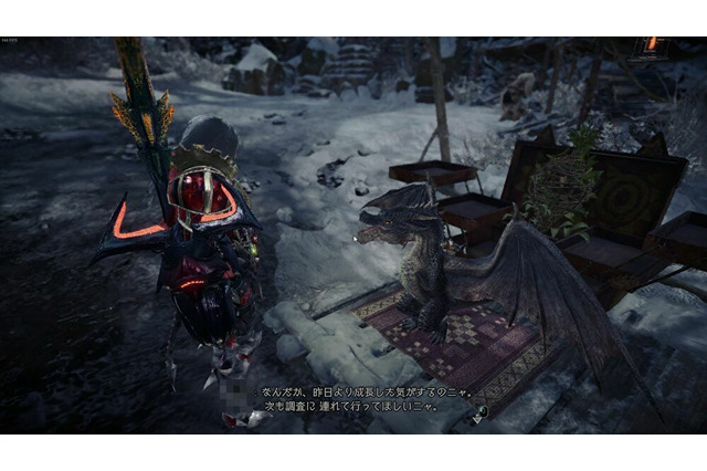 『モンハン:アイスボーン』「ミラボレアス」オトモ装備の禍々しさが凄い!小っちゃいけれど“黒龍”そのものな姿をビューモードで観察 画像
