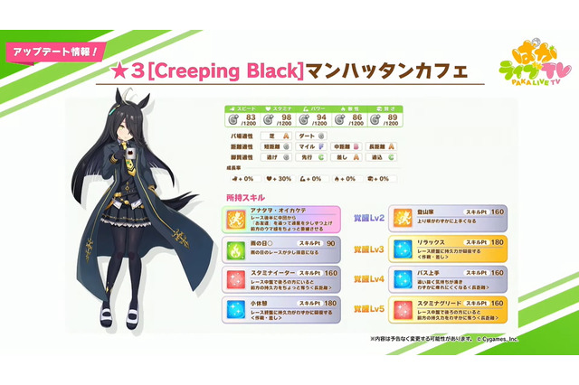 『ウマ娘』新育成ウマ娘「マンハッタンカフェ」実装決定!成長率は“スタミナ30%