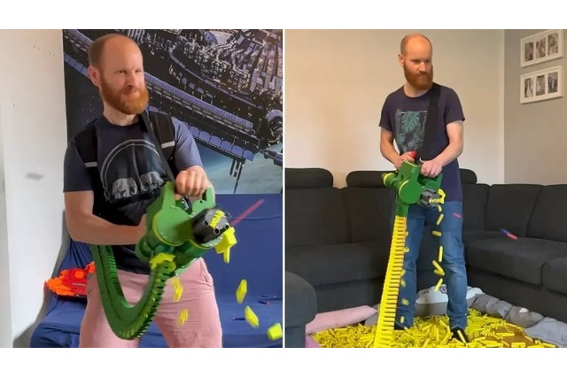 こんなの“ナーフ”じゃない！弱体化の代名詞となったおもちゃ銃を毎分684連射できるように超絶改造した男がギネス世界記録に認定される 画像