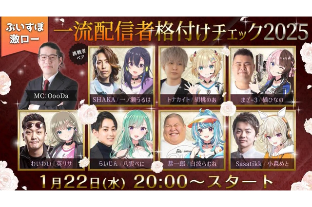 一ノ瀬うるは×SHAKA、小森めと×Sasatikkらがタッグで挑む!違いが分からないとBANされる「一流配信者 格付けチェック2025」1月22日20時から開催 画像