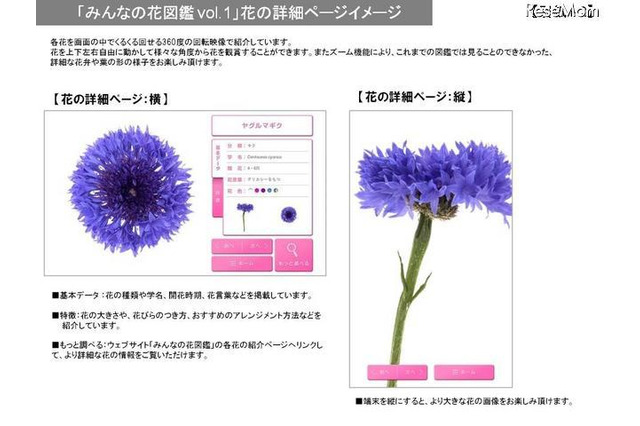 360度くるくる回せる花図鑑アプリ、ドコモのAndroidに限定公開 画像