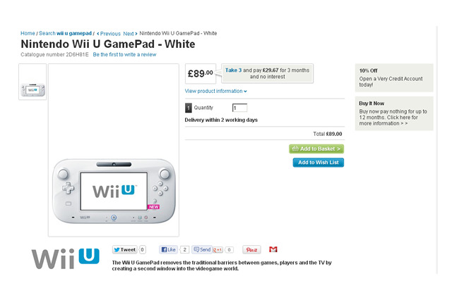 Wii U GamePad、英国の通販サイトでなぜか単体販売開始 画像