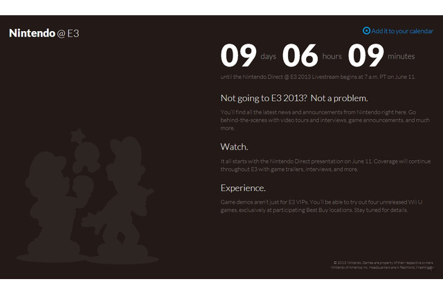 任天堂、E3特設サイトをオープン・・・出展タイトルのヒントも? 画像