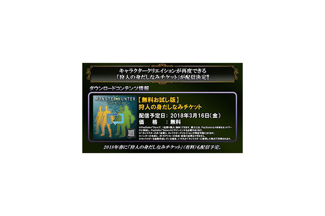 『モンハン:ワールド』キャラの容姿が再編集できる「身だしなみチケット」お試し版が無料配信 画像