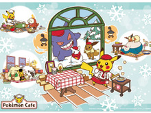 寒い冬は「ポケモンカフェ」で暖かく!ランチョンマット&コースターのデザインが、ゲンガーやイーブイ達の雪遊びイラストに 画像