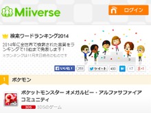 2014年のMiiverse検索ワードランキングが発表！「マリオ」を抑えて「ポケモン」が堂々の1位に 画像