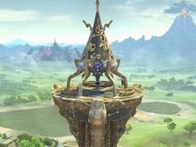 『ゼルダの伝説 BotW』の冒険が蘇る！ 『スマブラSP』見晴らし抜群の「始まりの塔」ステージ─試合を見つめる“あの人物”も 画像