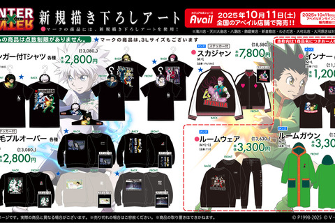 ゴンの服装イメージのガウンなど注目アイテム多数!「HUNTER×HUNTER」グッズがアベイルに登場ーヒソカ、クロロのキャラ靴箱付スニーカーも 画像