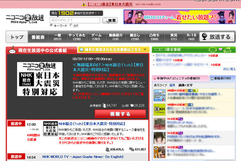 【東日本大地震】ニコニコ生放送、一般ユーザーによる募金呼びかけの「ニコニコ募金」機能を追加 画像