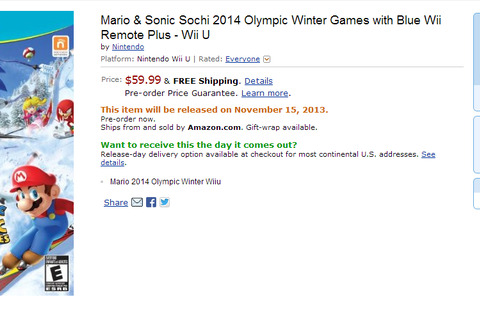 Wii Uソフト『マリオ＆ソニック AT ソチオリンピック』北米ではWiiリモコンプラス同梱版が登場 画像