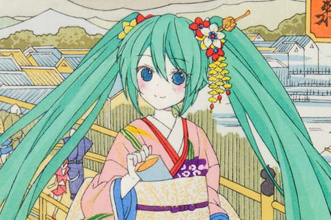 初音ミクが浮世絵木版画に! 1mm未満の線画も表現…使用木版は21版、摺重ねは計45回 画像