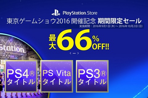 PS Storeで「東京ゲームショウ2016 開催記念セール」を実施、最大66％OFFで購入可能 画像