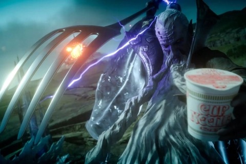 『FFXV』×「カップヌードル」コラボに特別バージョン登場…ラムウがフォークを投げ、タイタンがヤカンを握る! 画像