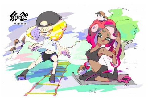 『スプラトゥーン2』次回フェス「瞬発力 vs 持久力」に向けたテンタクルズのイラスト公開─二人の健康美が眩しい！ 画像