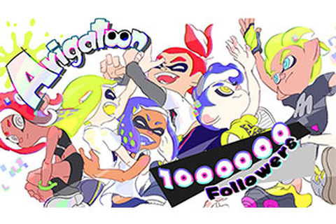 『スプラトゥーン』フォロワー100万人突破！記念イラストではイカ達がハイタッチで祝福 画像