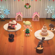 『あつまれ どうぶつの森』でもクリスマスパーティ！お家イルミネーションにうっとり、まねきねこと恐竜はケーキ早食い対決？