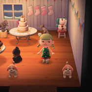 『あつまれ どうぶつの森』でもクリスマスパーティ！お家イルミネーションにうっとり、まねきねこと恐竜はケーキ早食い対決？