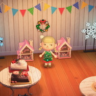 『あつまれ どうぶつの森』でもクリスマスパーティ！お家イルミネーションにうっとり、まねきねこと恐竜はケーキ早食い対決？