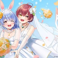 ホロライブ　ぺこマリ　宝鐘マリン　兎田ぺこら 兎田ぺこらと宝鐘マリンが重大発表を予告…ウェディングドレス姿