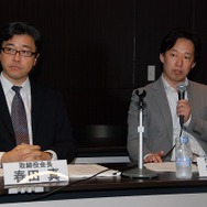 取締役会長の春田真氏(左)と代表取締役社長の守安功氏(右)