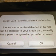 「今回のみクレジットカードに請求される0.5ドルは、両親や保護者の承認を確認するためのものです」とされています。