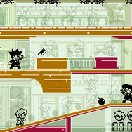 ゲームウォッチ風ミニゲーム。敵の攻撃を避けながらエレベーターまで移動しよう!