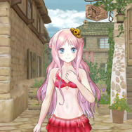 フリルのついた真っ赤な水着。