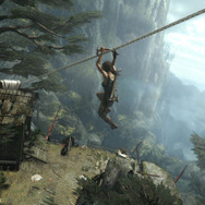 ロープを繋いだ矢とピッケルで移動できる場所を探そう