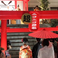 神社の階段を登っていく