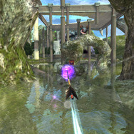 矢を放った後は、矢後方からの視点に。