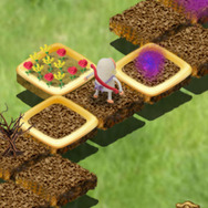 紫のもやもやっとしたものは敵です。戦いの前には、花のマスで花を摘みましょう。