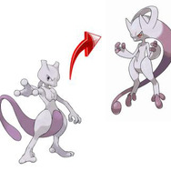 ミュウツー（左）がメガシンカしたメガミュウツー（右）