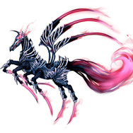 詩魔法・リボ・パンデミックス。馬のような姿が象徴的。身体は瘴気のようなオーラに包まれている。