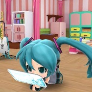 マイルーム。上画面でキャラクターがくつろぎ中