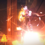 龍の一族のみが使える究極の忍法、火炎龍を唱えるハヤブサ。清浄なる炎が周囲に渦巻く。